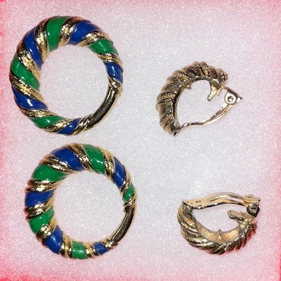 Joseph Mazer Clip Earrings Gold-Tone and Enamel Removable Charm. Vintage. - Picture 3 of 14